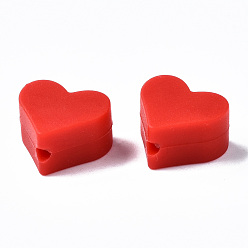 Red Food Grade Eco-Friendly Silicone Beads, Chewing Beads For Teethers, DIY Nursing Necklaces Making, Heart, Red, 13x14x8mm, Hole: 2mm
