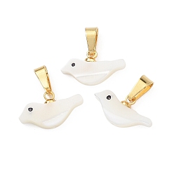 Золотой Натуральная ракушка трохида / подвески из ракушки трохуса, Подвески в виде птиц с защелкивающимися креплениями из нержавеющей стали., белые, золотые, 8x15x3 мм, отверстие : 6x3 мм