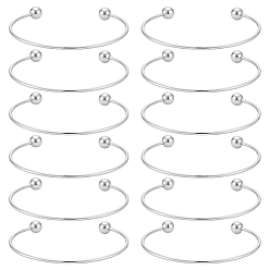 Нержавеющая Сталь Цвет 12 шт. 304 изготовление браслетов-зажимов из нержавеющей стали в европейском стиле, манжеты браслеты, конец с припаянными круглыми бусинами, цвет нержавеющей стали, внутренний диаметр: 2-3/8x2 дюйм (6.1x5.1 см)