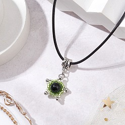 Зеленый Ожерелья с подвесками в виде звезд из окрашенного натурального тигрового глаза и стеклянных бусин, ожерелья из черного вощеного хлопкового шнура для женщин, зелёные, 17.72 дюйм (45 см)