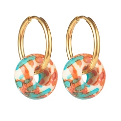 Коралловый Серьги-кольца Rondelle из натурального океана с белым нефритом, 304 женские украшения из нержавеющей стали, коралл, 27 мм, штифты : 1 мм