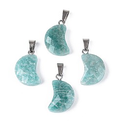Амазонит Природные подвески амазонит, обереги граненой луны, с защелкой из нержавеющей стали на поручнях, цвет нержавеющей стали, 18.5~19.5x10~11.5x5.5~6 мм, отверстие : 6x2.5 мм