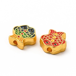 Matte Gold Color Rack Plating Alloy Enamel Beads, Fish, Matte Gold Color, 12x11.8x4mm, Hole: 2mm