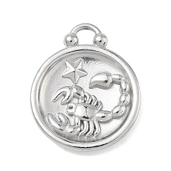 Скорпион 12 созвездия 304 подвески из нержавеющей стали, плоско-круглые, цвет нержавеющей стали, очарование скорпиона, 20.5x17x2.7 мм, отверстие : 2.4x2.7 мм