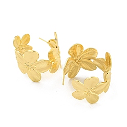 Real 18K Gold Plated Rack Plating Brass Stud Earrings, Long-Lasting Plated, Lead Free & Cadmium Free, Flower, Real 18K Gold Plated, 37x34mm