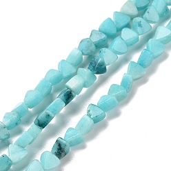 Cyan Natural Calcite Beads Strands, Dyed, Triangle, Cyan, 5.5x6x3.5mm, Hole: 0.8mm, about 81pcs/strand, 15.94 inch(40.5cm)