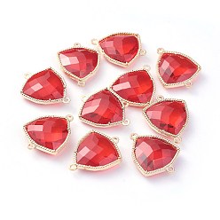 Красный Соединители стеклянные ссылки, с фурнитурой Berzel с открытой спиной из экологически чистого сплава, граненые, треугольные, золотой свет, красные, 24x19x7 мм, отверстие : 1.5 мм