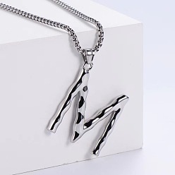 Letter M 3 шт. 304 ожерелья из текстурированной нержавеющей стали с подвеской в виде буквы, цвет нержавеющей стали, Буква М