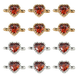 (123L) Белый крем непрозрачный блеск 12шт. 2 цвета латунь паве кубический цирконий звенья сердце соединительные подвески, долговечный, стойки покрытие, золотой и серебряный, без кадмия, без никеля и без свинца, огнеупорный кирпич, 9x5x3.5 мм, отверстие : 1.2 мм, 6 шт / цвет