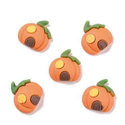 Orange Autumn Theme Pumpkin House Opaque Resin Cabochons, Orange, 20x19.5x8mm
