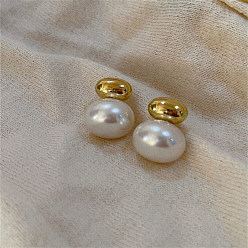 Золотой Серьги-гвоздики из искусственного жемчуга, круглые, золотые, 15 мм