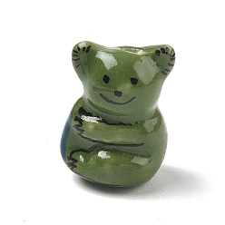 Koala Handmade Porcelain Beads, Animal Theme, Hand Painted, Famille Rose Porcelain, Dark Green, Koala, 20x14.5x13mm, Hole: 2mm
