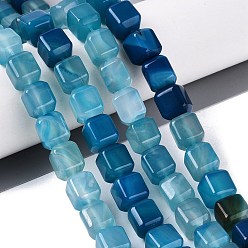 Agate Naturelle Naturelles agate bleue brins de perles, cuboïde, teints et chauffée, 10~12x9~10x9~10mm, Trou: 0.6~0.9mm, Environ 32~36 pcs/chapelet, 14.37~16.34 (36.5~41.5 cm)