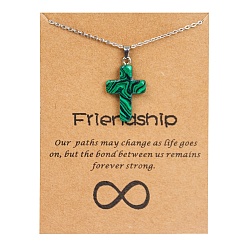 Малахит Ожерелье-крестик из синтетического малахита с цепочками из нержавеющей стали, 17.72 дюйм (45 см)