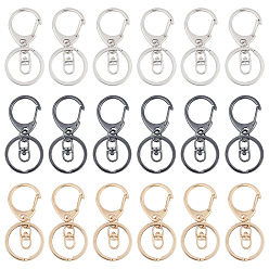 Mixed Color Alloy Keychain Clasp Findings, Snap Clasps, with Iron Rings, Mixed Color, 65mm, 3 colors, 6pcs/color, 18pcs/box