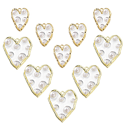 Золотой 10 шт. 2 стили подвески из сплава и пластика с жемчугом, сердце прелести, золотые, 24.5~37.5x18.5~33x5~7 мм, отверстие : 1.8~2 мм, 5 шт / стиль