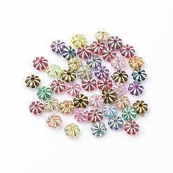 Mixed Color Plating Acrylic Beads, Metal Enlaced, Flower, Mixed Color, 6~7x3.5mm, Hole: 1mm, about 7700pcs/500g