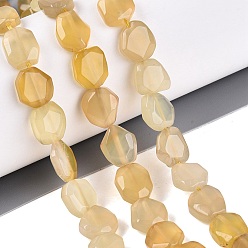пшеница Нити окрашенных и нагретых бусин из натурального агата, самородки, граненые, цвет пшеницы, 9~13x8~12x3.5~8.5 мм, отверстие : 1~1.2 мм, около 32~36 шт / нитка, 14.76~15.35 дюйм (37.5~39 см)