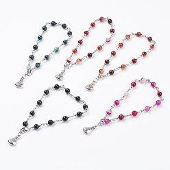 Mixed Color Natural Striped Agate/Banded Agate Anklets, Link Anklets, with Brass Findings, Round & Moneybag, Mixed Color, 9-1/2 inch(24cm)