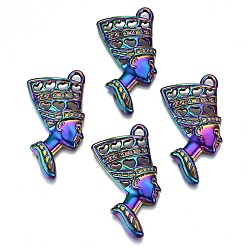 Rainbow Color Alloy Pendants, Cadmium Free & Lead Free, Egyptian queen, Rainbow Color, 39x19.5x4.5mm, Hole: 3x3mm