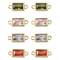 (52) Непрозрачная лаванда 8шт. 4 цвета латунь паве стекло прямоугольник соединительные подвески, стойки покрытие, долговечный, реальный 18 k позолоченный, разноцветные, 15x6x3 мм, отверстие : 1.2 мм, 2 шт / цвет