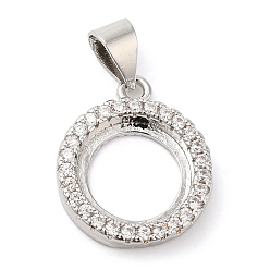 Серебро Подвеска из латуни с кристаллами и стразами в оправе кабошон, настройки открытой спины, ronud, серебряные, лоток : 10 мм, 16.5x13.5x2.5 мм, отверстие : 5x3.5 мм