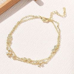 Chapado en Oro Real 18K Pulseras de eslabones con lazo y microengaste de circonita cúbica transparente de latón, larga duración plateado, chapado en rack, sin plomo y el cadmio, real 2 k chapado en oro, 18 pulgada (6.69 cm)