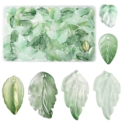 Морско-зеленый 120 шт. 6 стили подвески из окрашенного и нагретого стекла, перо лист, цвета морской волны, 13.5~30x10.5~17x3~5 мм, отверстие : 0.9~1.2 мм, 20 шт / стиль