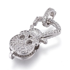 Platinum Brass Micro Pave Cubic Zirconia Lobster Claw Clasps, with Bail Beads/Tube Bails, Long-Lasting Plated, Skull, Clear, Platinum, 25x12x5mm, Hole: 1.5x1.5mm, Tube Bails: 10x8x2mm, hole: 1.4mm