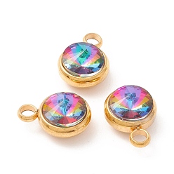 Colorful Ion Plating(IP) 304 Stainless Steel with K9 Glass, Real 18K Gold Plated, Colorful, 13.5x10x6.5mm, Hole: 2.5mm