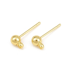 Real 18K Gold Plated Brass Stus Earring Findings, with Loop, Rack Plating, Long-Lasting Plated, Lead Free & Cadmium Free, Real 18K Gold Plated, 6x4mm, Hole: 1.3mm, Pin: 0.7mm