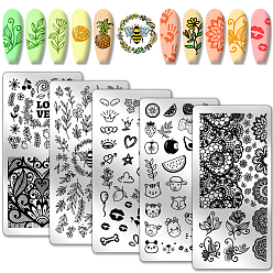 Mixed Shapes Шаблоны для нейл-арта своими руками из нержавеющей стали, шаблонный инструмент, прямоугольные, разнообразные, 12x6 см, 5 листов / комплект