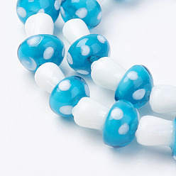 Темно-бирюзовый Бусы лэмпворк ручной работы, гриб, темные бирюзовый, 11.5~14.5x9~11 мм, отверстие : 1 мм, о 25шт / цепи, 13.54 дюйм (34.4 см)
