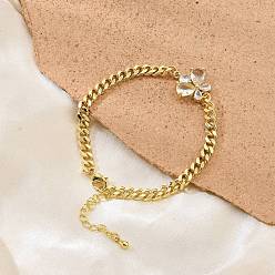 Прозрачный Латунь микро проложить кубического циркония браслеты ссылку, цепи панциря ювелирные изделия для женщин, реальный 18 k позолоченный, бабочка, прозрачные, 7 дюйм (17.7 см)