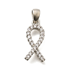 Платина Латунные микро проложить кубического циркония подвески, осознание лента прелести, без кадмия и без свинца, долговечный, стойки покрытие, платина, 16x7.5x3 мм, отверстие : 4x2.5 мм