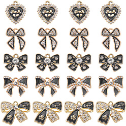 Золотой 30шт 5 стили подвески со стразами из сплава, с черной эмалью, бантом и сердца, золотые, 14~18.5x14.5~22x2~4 мм, отверстие : 1.6~1.8 мм, 6 шт / стиль