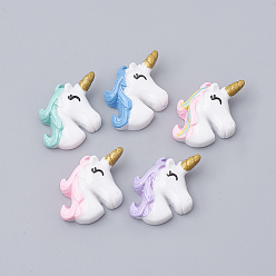 (52) Непрозрачная лаванда Кабошоны из смолы, единорог, разноцветные, 26x22x8 мм
