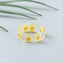 Желтый Прозрачные кольца из смолы для женщин, цветочным узором, желтые, размер США 6 (16.5 мм)