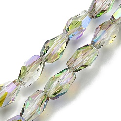 чертополох Прозрачные стеклянные бусины гальваническим пряди, с половиным покрытием цвета радуги, граненые, слеза, чертополох, 9x5.5~6x5.5~6 мм, отверстие : 1.2 мм, около 70 шт / нитка, 25.35'' (64.4 см)