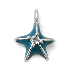 Темно-Зеленый Латунные микропроволочные кубические циркониевые подвески из эмали, прелести морская звезда, стойки покрытие, долговечный, без свинца и без кадмия, платина, темно-зеленый, 12.5x10x4.5 мм, отверстие : 1.6 мм