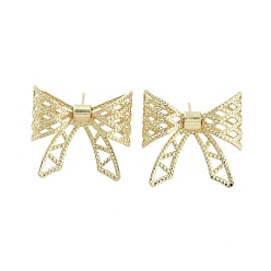 Real 18K Gold Plated Hollow Bowknot Brass Stud Earrings, Long-Lasting Plated, Lead Free & Cadmium Free, Real 18K Gold Plated, 20x21mm
