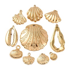 Настоящее золото 18K 10 шт. 304 подвески из нержавеющей стали, шарм в форме ракушки, ионное покрытие (ip), реальный 18 k позолоченный, 12~35.5x9~34x1.5~4.5 мм, отверстие : 1~2 мм