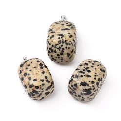 Dalmatian Jasper Natural Dalmatian Jasper Pendants, with Platinum Tone Brass Findings, Nuggets, 23~30x13~22x12~20mm, Hole: 5x3mm