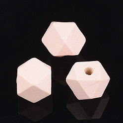 Pink Bemalte Naturholzperlen, Polyeder, rosa, 15.5~16x15.5~16x12 mm, Bohrung: 3 mm