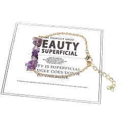 Аметист Браслеты-цепочки из натурального аметиста, украшенные бисером и металлическим тросом, для женщин и девочек, 8-5/8 дюйм (22 см)