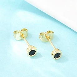 Плоский Круглый Латунные микро проложить серьги стержня кубического циркония, долговечный, стойки покрытие, без свинца и без кадмия, реальный 18 k позолоченный, плоско-круглые, 5 мм