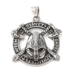 Античное Серебро Viking 316 подвески из хирургической нержавеющей стали, плоский круглый с подвеской воина и двойного топора, античное серебро, 45.5x43.5x7 мм, отверстие : 8x4 мм