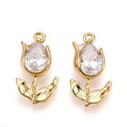 Прозрачный Латунные микро проложить кубического циркония подвески, , долговечный, без никеля , реальный 18 k позолоченный, прозрачные, 21x11x4.5 мм, отверстие : 1.5 мм