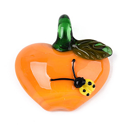 Оранжевый Подвески лэмпворк ручной работы, яблоко и божья коровка, оранжевые, 34~35x33~34x11~13 мм, отверстие : 6~7x5~6 мм