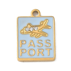 Другие 304 нержавеющей стальной эмали подвески, золотые, подвески для паспорта, 15.5x11x1.5 мм, отверстие : 1.5 мм